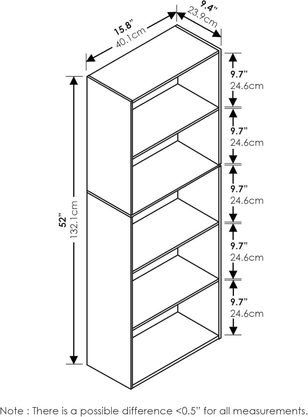 Furinno Luder Bookcase / Bookshelf / Storage Shelves, 5-Tier, Blackwood - Image 7