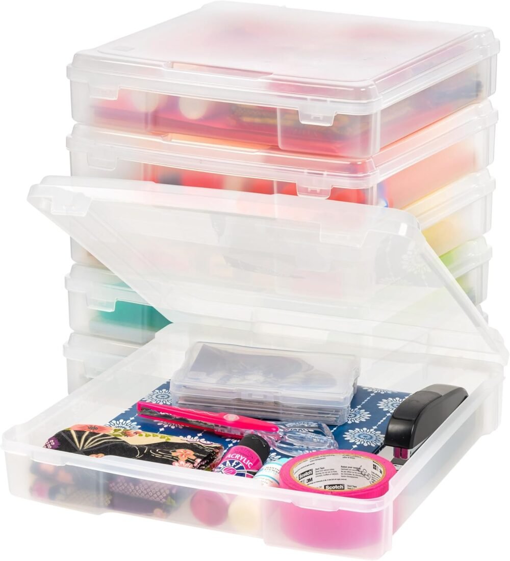 IRIS USA Fits 12" x 12", Thick Portable Plastic Scrapbook Paper Storage Cases Organizers with Built-in Handle for Art Craft Supplies Yarn File Documents Toys, Rounded Corner, Clear, 6-Pack - Image 13
