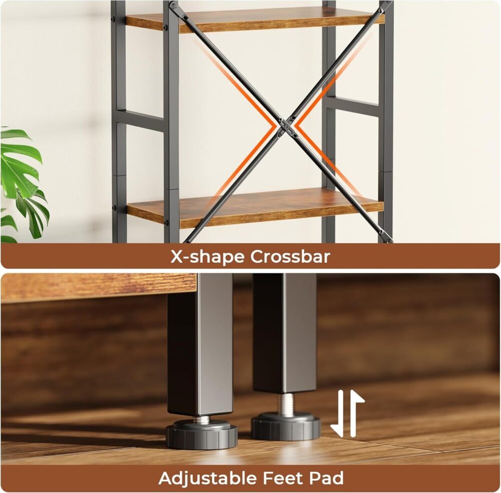 SUPERJARE Triple 4 Tier Bookshelf, Bookcase with 11 Open Display Shelves, Wide Book Shelf Book Case for Home & Office, Rustic Brown - Image 7