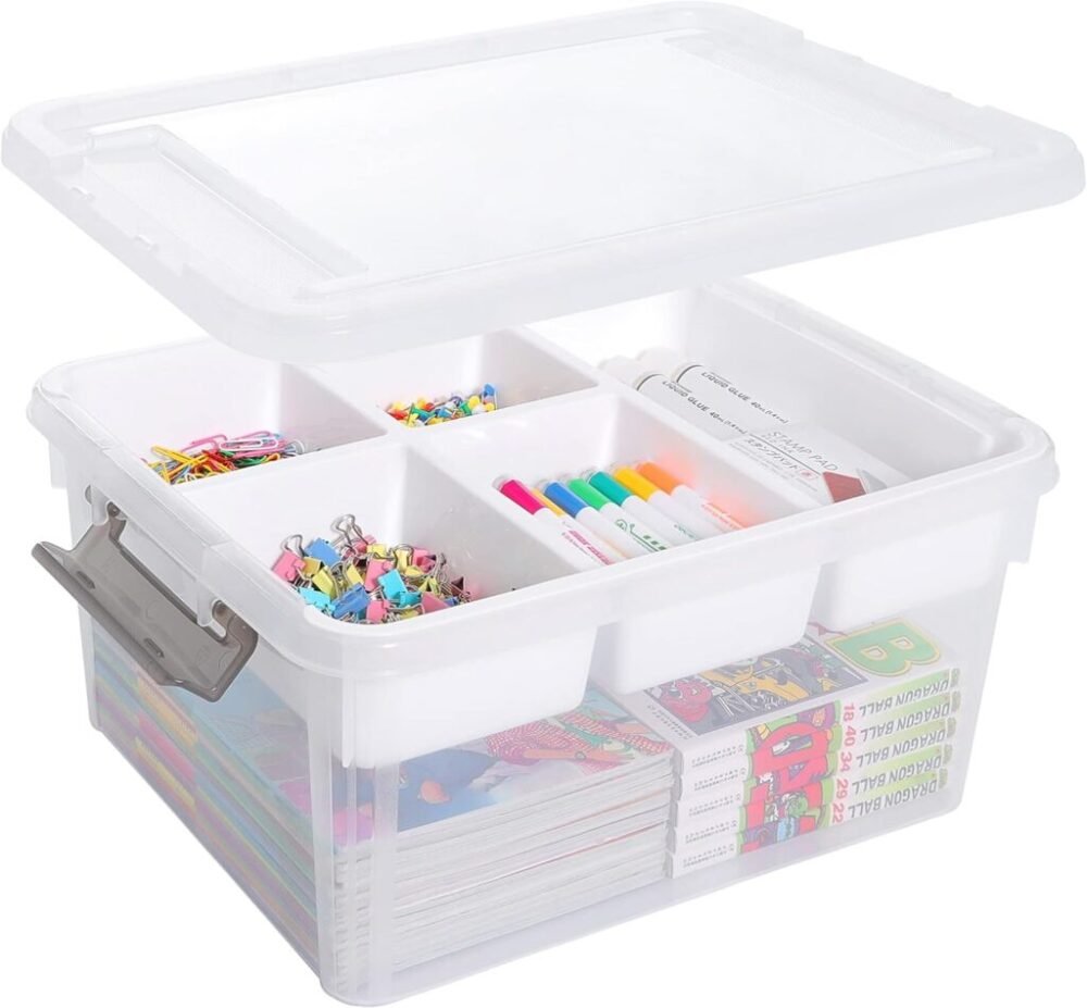 Citylife 17 QT Plastic Storage Box with Removable Tray Craft Organizers and Storage
