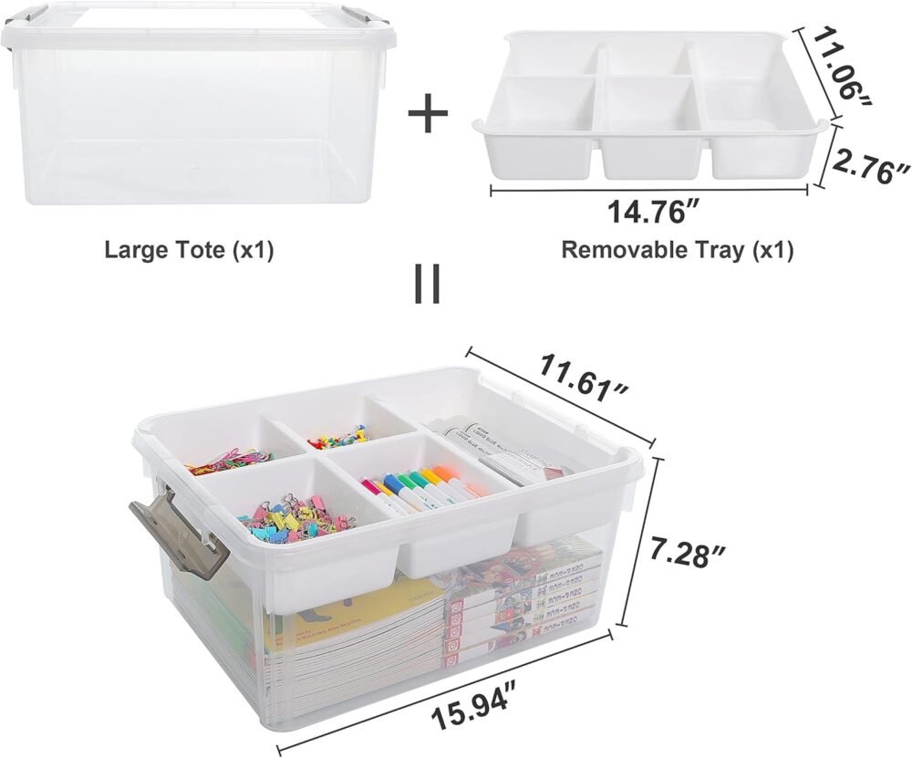 Citylife 17 QT Plastic Storage Box with Removable Tray Craft Organizers and Storage - Image 2