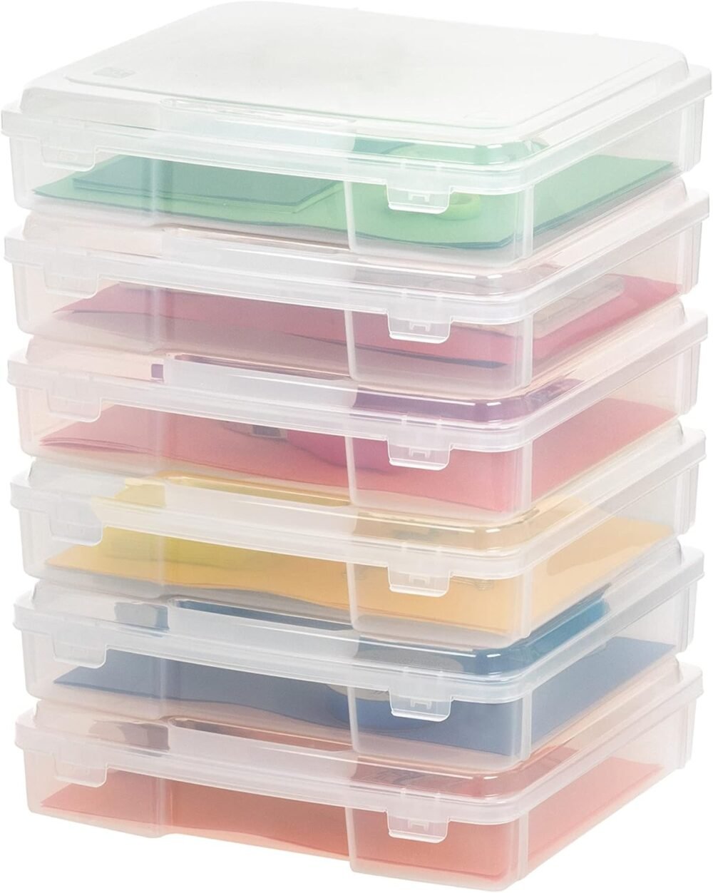 IRIS USA Board Game Storage Organizer Portable Plastic Project Case Box with Snap-Tight Latch, 6-Pack, Bin for Magazine Puzzles Craft Hobby Art Supplies, Fits 8.5" x 11" and A4 Papers