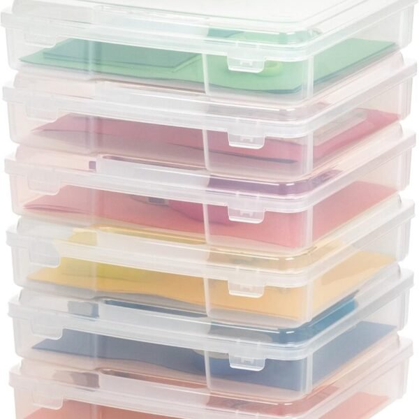 IRIS USA Board Game Storage Organizer Portable Plastic Project Case Box with Snap-Tight Latch, 6-Pack, Bin for Magazine Puzzles Craft Hobby Art Supplies, Fits 8.5" x 11" and A4 Papers