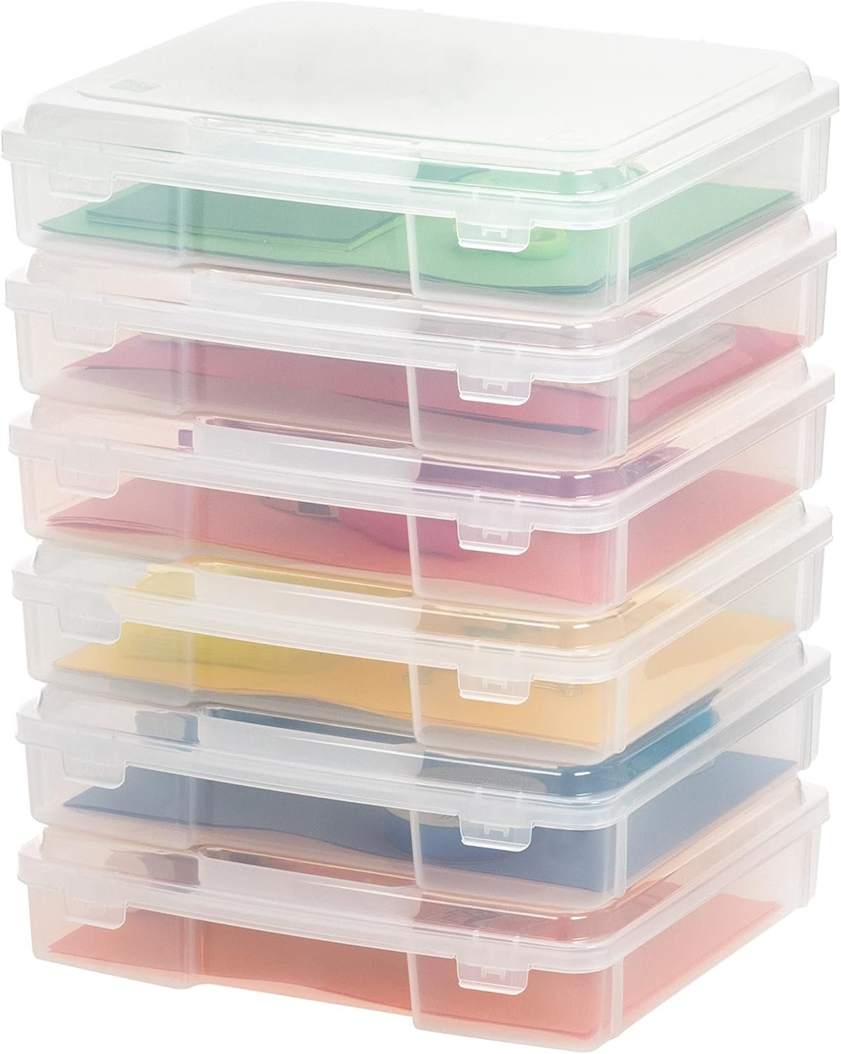 IRIS USA Board Game Storage Organizer Portable Plastic Project Case Box with Snap-Tight Latch, 6-Pack, Bin for Magazine Puzzles Craft Hobby Art Supplies, Fits 8.5" x 11" and A4 Papers