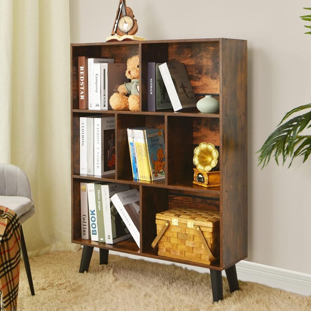 LEYAOYAO Cube Bookshelf 3 Tier Mid-Century Rustic Brown Modern Bookcase with Legs,Retro Wood Bookshelves Storage Organizer Shelf,Freestanding Open Book Shelves for Bedroom,Living Room,Office - Image 9