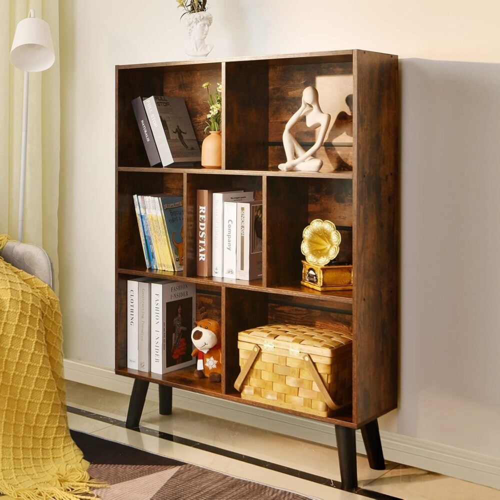 LEYAOYAO Cube Bookshelf 3 Tier Mid-Century Rustic Brown Modern Bookcase with Legs,Retro Wood Bookshelves Storage Organizer Shelf,Freestanding Open Book Shelves for Bedroom,Living Room,Office - Image 7