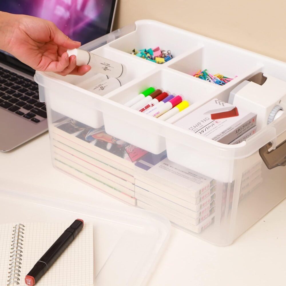 Citylife 17 QT Plastic Storage Box with Removable Tray Craft Organizers and Storage - Image 5