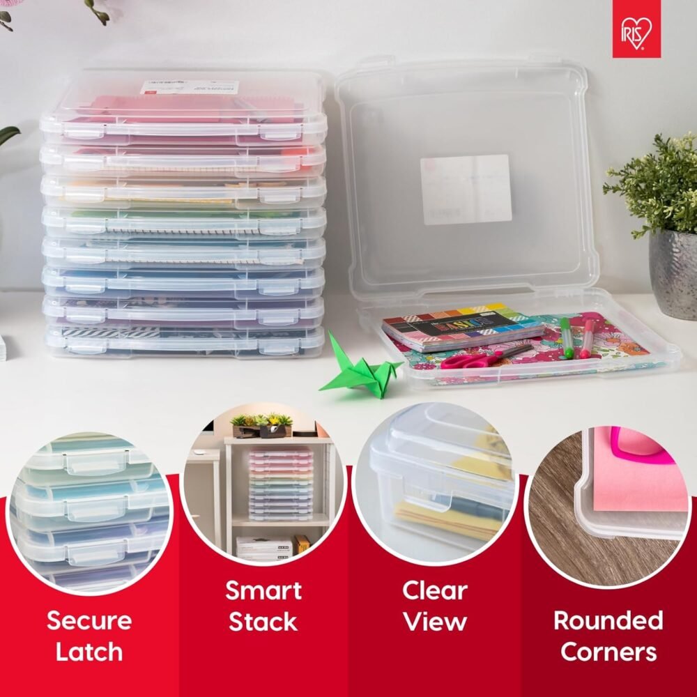 IRIS USA Board Game Storage Organizer Portable Plastic Project Case Box with Snap-Tight Latch, 6-Pack, Bin for Magazine Puzzles Craft Hobby Art Supplies, Fits 8.5" x 11" and A4 Papers - Image 3