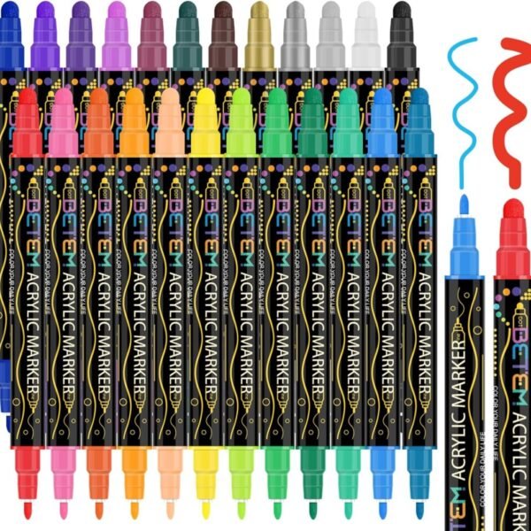 Betem 24 Colors Dual Tip Acrylic Paint Pens Markers, Premium Acrylic Paint Pens for Wood, Canvas, Stone, Rock Painting, Glass, Ceramic Surfaces, DIY Crafts Making Art Supplies Arts, Crafts & Sewing