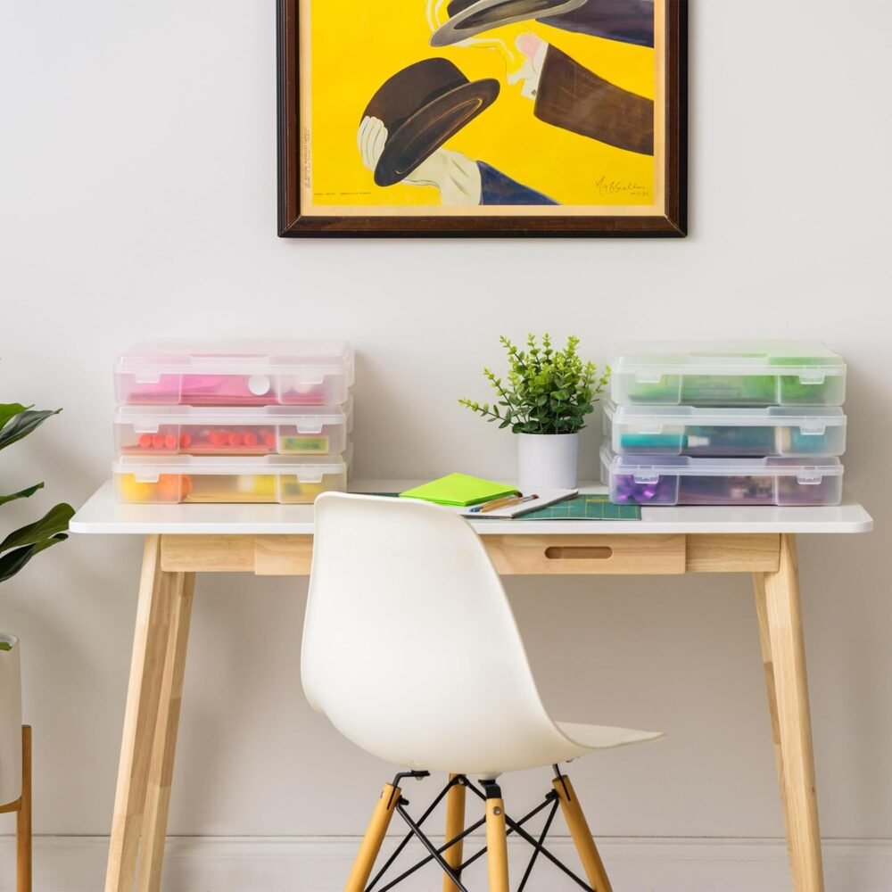 IRIS USA Fits 12" x 12", Thick Portable Plastic Scrapbook Paper Storage Cases Organizers with Built-in Handle for Art Craft Supplies Yarn File Documents Toys, Rounded Corner, Clear, 6-Pack - Image 6