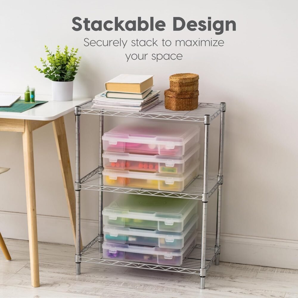 IRIS USA Fits 12" x 12", Thick Portable Plastic Scrapbook Paper Storage Cases Organizers with Built-in Handle for Art Craft Supplies Yarn File Documents Toys, Rounded Corner, Clear, 6-Pack - Image 2