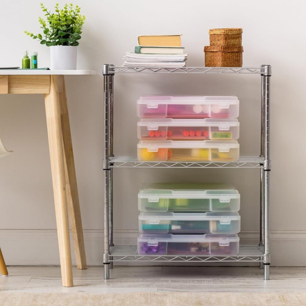 IRIS USA Fits 12" x 12", Thick Portable Plastic Scrapbook Paper Storage Cases Organizers with Built-in Handle for Art Craft Supplies Yarn File Documents Toys, Rounded Corner, Clear, 6-Pack - Image 11