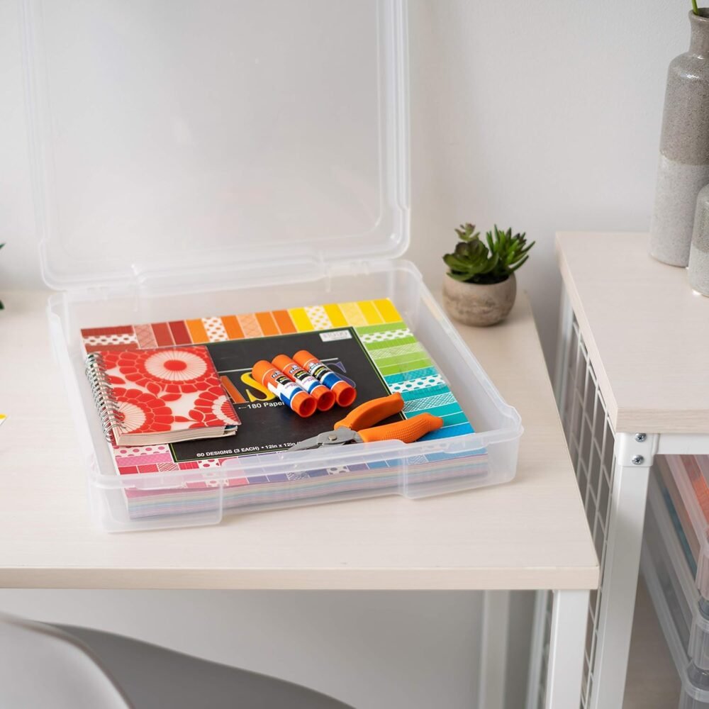 IRIS USA Fits 12" x 12", Thick Portable Plastic Scrapbook Paper Storage Cases Organizers with Built-in Handle for Art Craft Supplies Yarn File Documents Toys, Rounded Corner, Clear, 6-Pack - Image 8
