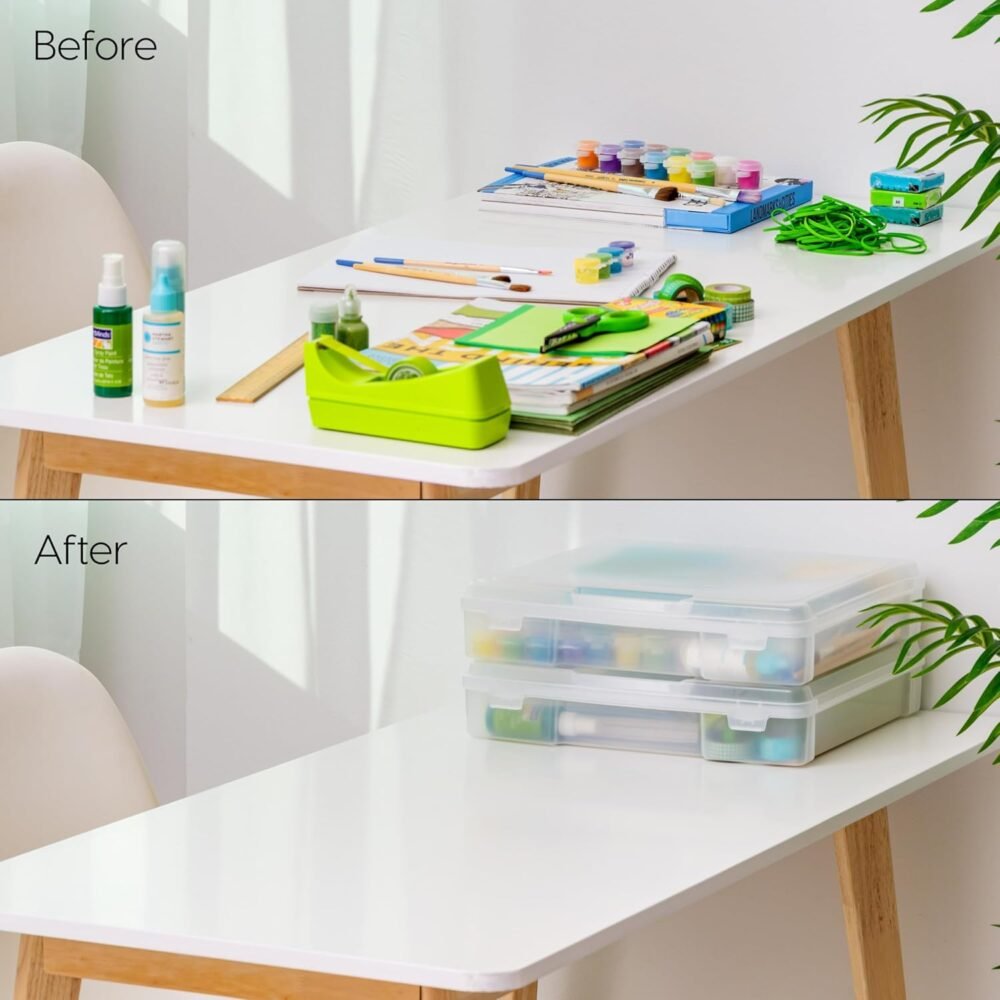 IRIS USA Fits 12" x 12", Thick Portable Plastic Scrapbook Paper Storage Cases Organizers with Built-in Handle for Art Craft Supplies Yarn File Documents Toys, Rounded Corner, Clear, 6-Pack - Image 5