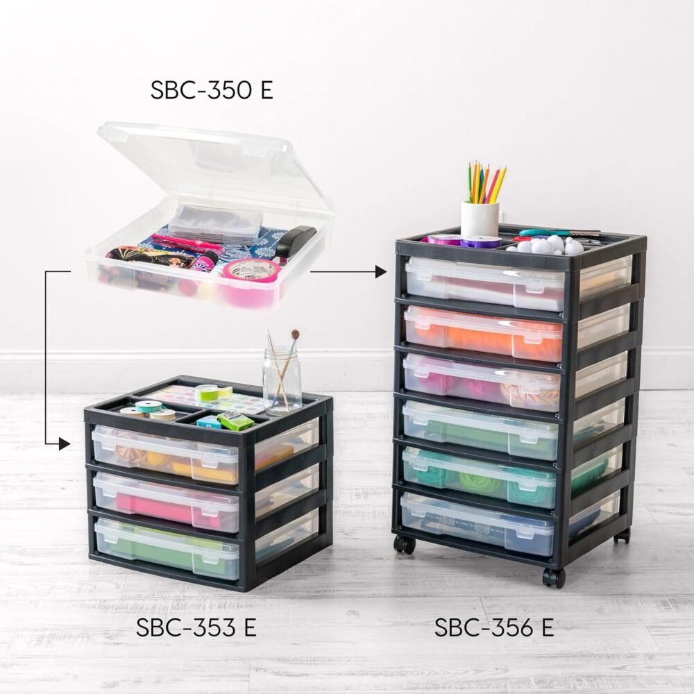IRIS USA Fits 12" x 12", Thick Portable Plastic Scrapbook Paper Storage Cases Organizers with Built-in Handle for Art Craft Supplies Yarn File Documents Toys, Rounded Corner, Clear, 6-Pack - Image 10