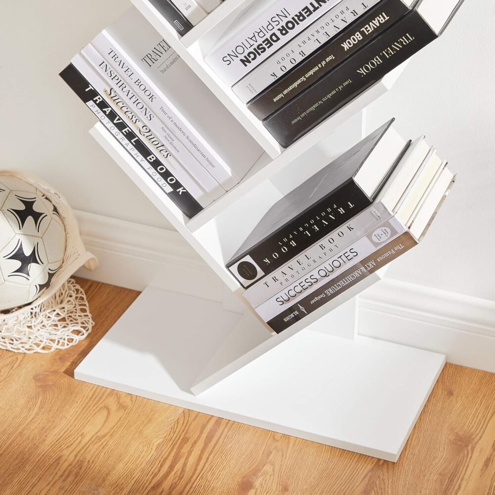 VASAGLE Tree Bookshelf, 9-Tier Bookcase, Large Bookshelf, Space-Saving Corner Shelf, Book Tree, Holds Books, CDs, Games, for Bedroom, Living Room, Home Office, Cloud White - Image 7
