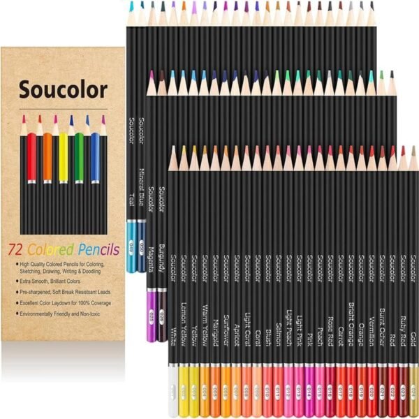 Soucolor 72-Color Colored Pencils for Adult Coloring Books, Back to School Supplies, Soft Core, Artist Drawing Sketching Pencils Set, Art Supplies Kit Gifts for Kids Teens Beginners Blending Shading  Arts, Crafts & Sewing