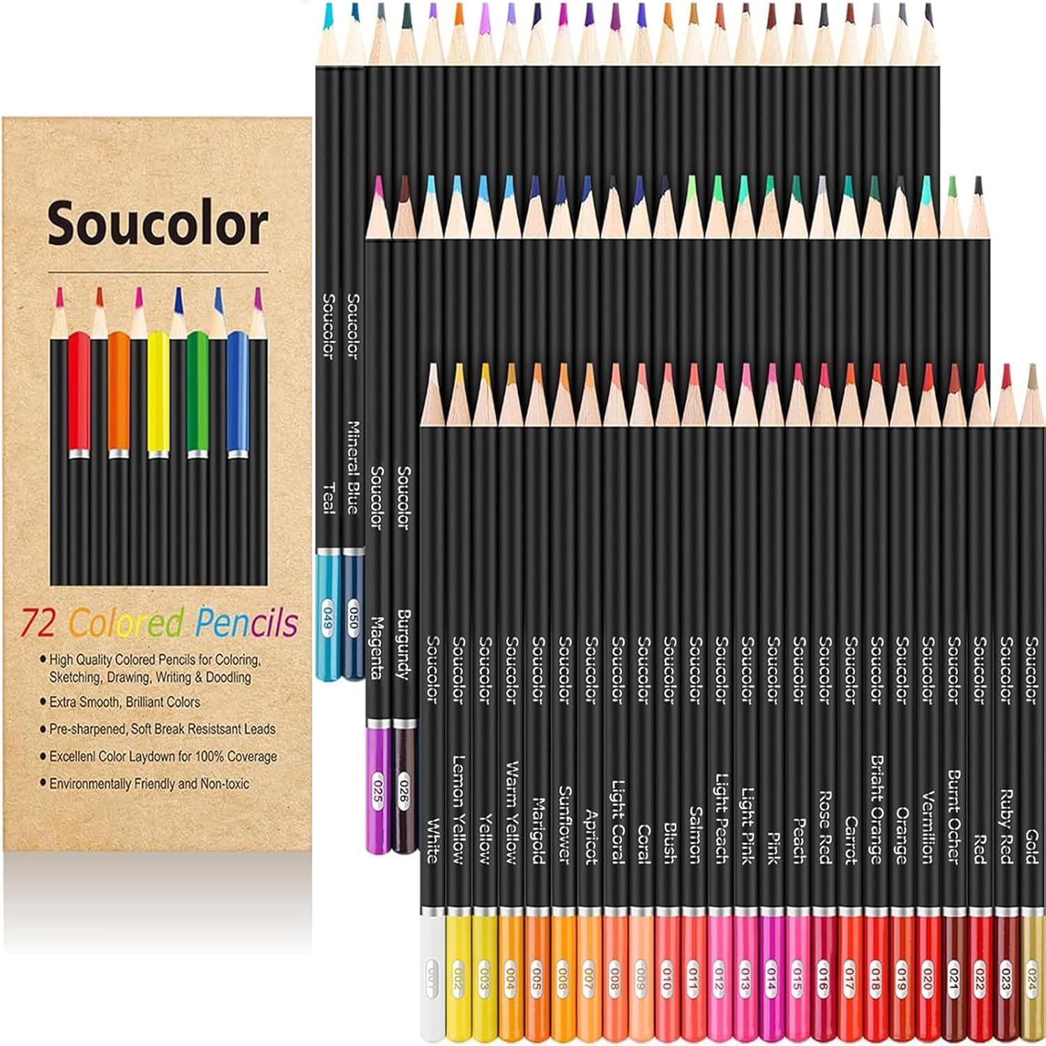 Soucolor 72-Color Colored Pencils for Adult Coloring Books, Back to School Supplies, Soft Core, Artist Drawing Sketching Pencils Set, Art Supplies Kit Gifts for Kids Teens Beginners Blending Shading  Arts, Crafts & Sewing