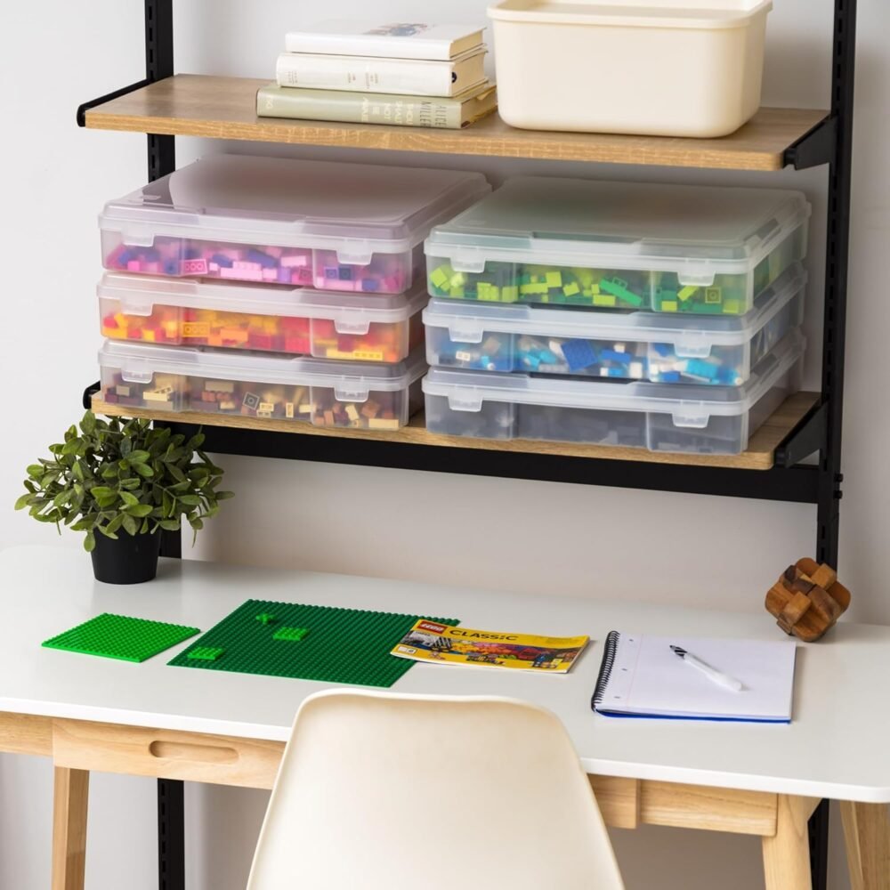 IRIS USA Fits 12" x 12", Thick Portable Plastic Scrapbook Paper Storage Cases Organizers with Built-in Handle for Art Craft Supplies Yarn File Documents Toys, Rounded Corner, Clear, 6-Pack - Image 7