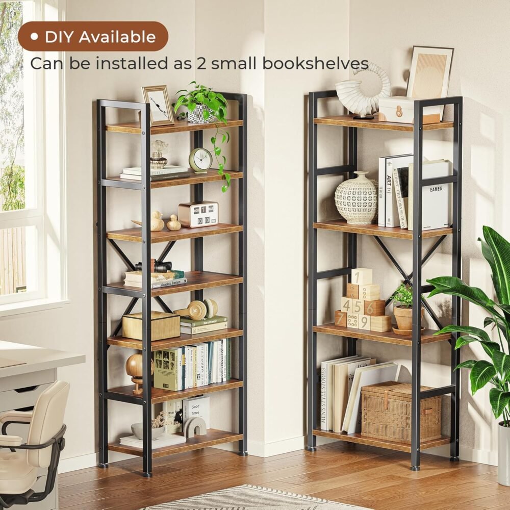 SUPERJARE Triple 4 Tier Bookshelf, Bookcase with 11 Open Display Shelves, Wide Book Shelf Book Case for Home & Office, Rustic Brown - Image 5